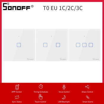 1-3PCS SONOFF T0 האיחוד האירופי 1/2/3 החבורה Wifi מגע מתג 220V אור הקיר מתג אלחוטי 433 RF/קול/בקרת יישום 86 סוג בית חכם