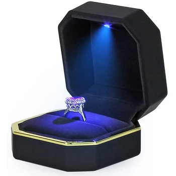1 יח ' הוביל תכשיטים קופסת הטבעת יוקרה קטיפה גומי שרשרת תליון מתנות תצוגה עם אור על הצעת האירוסין לחתונה מקרה