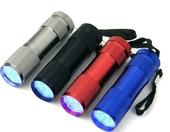 100pcs להשתמש AAA אופנה חדשה באיכות גבוהה מיני אלומיניום UV אולטרה סגול 9 פנס LED Blacklight לפיד אור המנורה