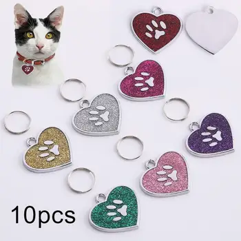 10Pcs כלב חתול מזהה תג בצורת לב הצבת מחמד צווארון תליון מפתח טבעת תיק תפאורה כלב המחמד כרטיס החתול קולר קישוט אביזרים חם