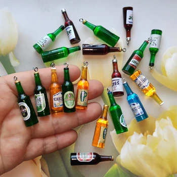 10pcs אופנה אלכוהול בקבוק בירה קסמי 3D שרף קוקטייל בקבוק תליון DIY עגילי שרשרת טלפון ליצירת תכשיטים ואביזרים