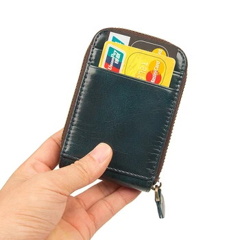 12 Detents עור אמיתי זיהוי מחזיקי כרטיסי אשראי בבנק אוטובוס כרטיסי כיסוי נגד Demagnetization מטבע כיס ארנקים לגברים