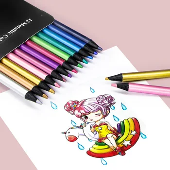 12 צבע מתכתי עפרונות ציור מצייר להגדיר צביעה עפרונות צבע המקצוע ציוד אמנות עבור אמן