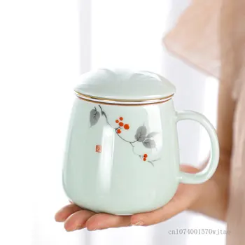 1pc יצירתי קרמי כחול ירוק ורוד שימושי ספל המשרד הביתי תה הפרדה מסנן כוס תה עם כיסוי ספלים