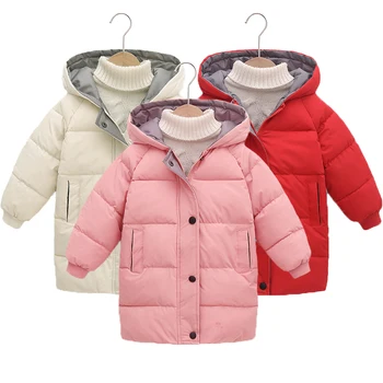 2-10 שנים ארוכות סגנון החורף בנות מעיל אופנה ברדס להתחמם למטה מעיל לילדים ילדים חיצוני מעיל רוח