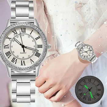 2020 וינטג ' נשים מותרות רומיות יהלום זוהר סיבוב השעון האנלוגי שעון היד שעונים מזדמן קוורץ שעונים