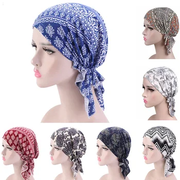 2021 חדש לנשים מוסלמיות אופנה חיג ' אב סרטן כימותרפיה פרח הדפסה כובע טורבן כיסוי ראש, נשירת שיער צעיף לעטוף מראש קשורה בנדנה.
