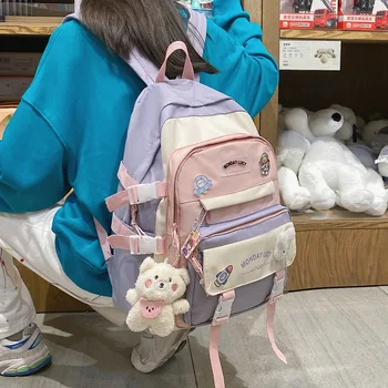 2022 קוריאני סגנון חמוד תרמילים נשים עמיד למים ניילון קטנה תיקי כתף לנערות מתבגרות Schoolbags פרח נסיעות תיק גב