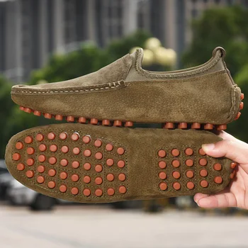 2023 גברים דירות נעלי נוחות נעלי נעלי Mens החלקה הליכה נהג נעל נעלי עור בעבודת יד אדם.