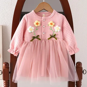 2023 הסתיו להתלבש תינוק בן יומו בנות Cothes האופנה פרח שמלות בנות בגדי 1 מסיבת יום הולדת נסיכה שמלות