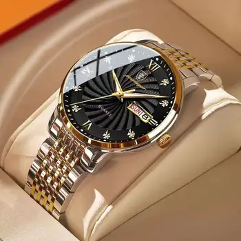 2023 העליון החדש מותג יוקרה Mens שעונים זוהר עמיד למים נירוסטה שעון קוורץ גברים תאריך לוח שנה עסקי שעון היד