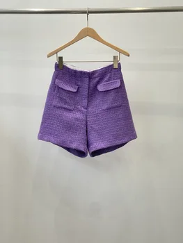 2023 הקיץ החדש שיק אירופי כיסי אריג כותנה נשים מכנסיים קצרים מזדמנים אלגנטי סגול מסלול לחיים באיכות גבוהה רטרו בגדים