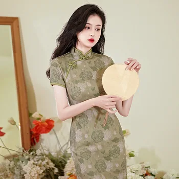2023 הקיץ מידי סקסי Cheongsam אופנה וינטג ביצועים תמונה בסגנון סיני מסורתי שמלת ערב צ ' יפאו לנשים