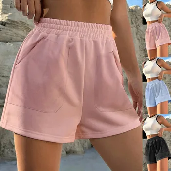 2023 הקיץ של נשים מכנסיים קצרים גבוהה המותניים מזדמנים ספורט קצרים חופשי Homewear תחתיות אלסטי חם המכנסיים מוצק רחב הרגל זיעה קצר