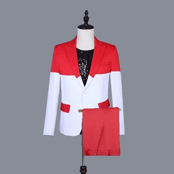 2023 חדש אדום ולבן משתלבים גברים חליפה 2 חתיכת קבוצה עסקית אופנה חתונה מותאם אישית רשמית הכדור קונצרט הג ' קט מכנסיים Homme חליפה