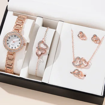 2023 נשים להגדיר צופה מזדמן פלדת חגורת קוורץ שעון צמיד ספורט נשים שרשרת טבעת עגילים מתנות לנשים (ללא קופסה)