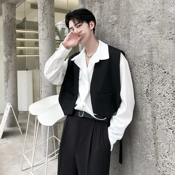 2023 קוריאני אופנה אלגנטית קצוץ האפוד Mens בציר Techwear מזדמן קצר הז ' קט גילט Uomo
