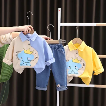 2023 קוריאנית אביב סתיו התינוק תינוק בן שני חלקים בגדים להגדיר קריקטורה פיל חולצת ג ' ינס מכנסי החליפה ילדים ילד פעוט הלבוש