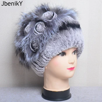 2023 רוסיה מכירה חמה בחורף פרווה אמיתית ביני כובע נשים 100% אמיתי אמיתי רקס כובע ארנב טוב אלסטית סרוגה רקס פרווה ארנב כמוסות