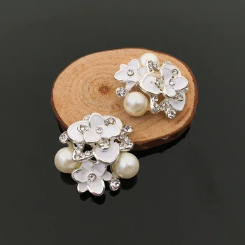 20pcs פרח Strass פנינה קריסטל תכשיטים הזמנות קישוט ריינסטון אבזם כפתור החתונה כלות ורצוף אביזרים