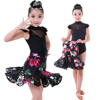 2pcs קובע בחורה לטינית שמלת ריקוד בנות ריקודים סלוניים שמלת ילדה תחרות Dancewear ילדים ילד ריקוד תלבושות סט
