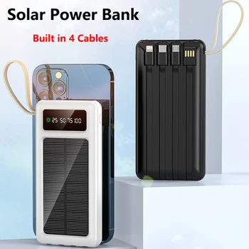 30000mAh כוח סולארית בנק מובנה כבל מטען נייד תצוגת LED Powerbank עבור iPhone 14 13 Xiaomi Huawei Samsung Poverbank