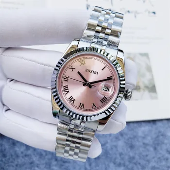 36 28 31 26mm נשים אוטומטי Mechanicial תאריך שעון כחול, ורוד, לבן ירוק חיוג רומן המספר שעון פלדה ספיר לוח השעון