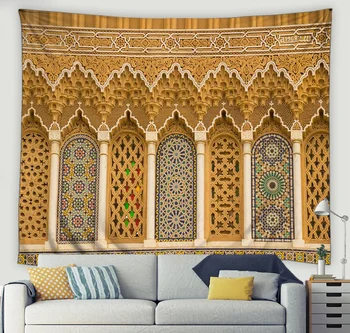 3D מרוקאי אמנות אדריכלית שטיח האסלאמית רטרו גיאומטרי תלייה על קיר הסלון, חדר השינה בבית קיר בעיצוב שמיכה