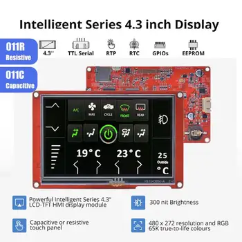4.3 אינץ ' LCD-TFT HMI תצוגה עם מעטפת מסך מגע מודול חכם, מסך תצוגה אלקטרוני אספקת חשמל רכיבים