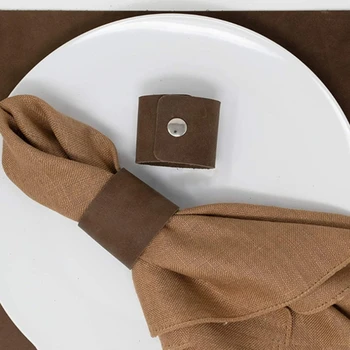 4 יח ' עור טבעות מפיות שולחן מגבת אבזם כפרי מחזיק מפיות על עיצוב שולחן חתונה חגיגית טבעי טבעות מפיות
