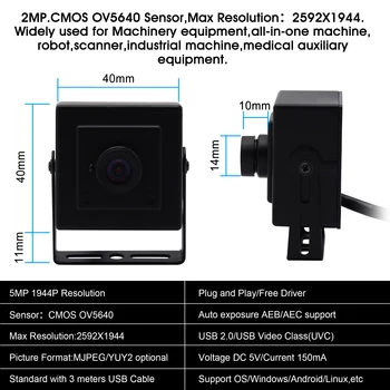 5 מגה פיקסל 2592X1944 מצלמת CMOS Omnivision OV5640 מיני התיק מצלמת USB עבור Mac Linux Android Windows תעשייתי מכונת