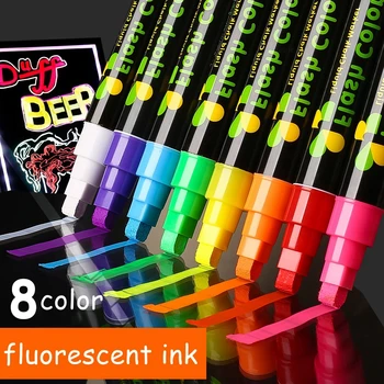 6/8/10mm 8 צבע נוזל גיר ניתן למחיקה מדגיש פלורסנט סמן העט על הלוח גרפיטי LED פרסומת הלוח