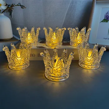 6pcs שקוף הנר אור הכתר אלקטרוני הנר אור led מתנה אנטי מזויפות נר זהב בצורת לב מנורת הלילה.