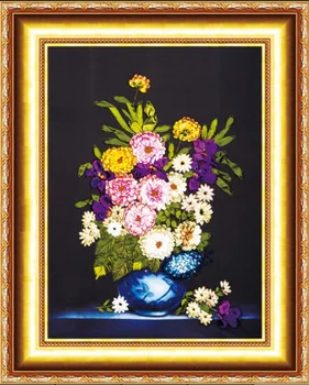75x60cm מלא פרחים סרט רקמה ערכת כתם ציור הגדרת מלאכת-יד ערכת DIY עבודת יד, רקמה אמנות עיצוב הבית