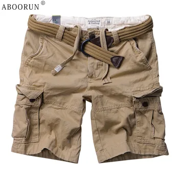ABOORUN גברים קיץ טקטי מטען מכנסיים מרובי כיסים הסוואה קרע מכנסיים קצרים מזדמנים כותנה קצרים על זכר