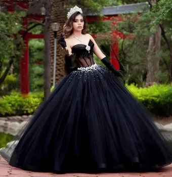 ANGELSBRIDEP 2 חנות שמלת נשף שחורה מתוקה הטקס שמלות נשף מסכות קריסטל נוצץ טול רשמי שמלות מסיבת יום ההולדת.