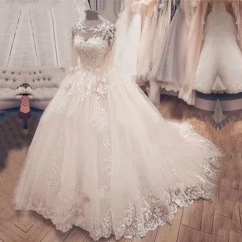 ANGELSBRIDEP ארוך שרוולים שמלת נשף שמלות חתונה Vestido De Noiva אופנה אפליקציות רכבת משפט רשמי חתונה שמלות הכלה