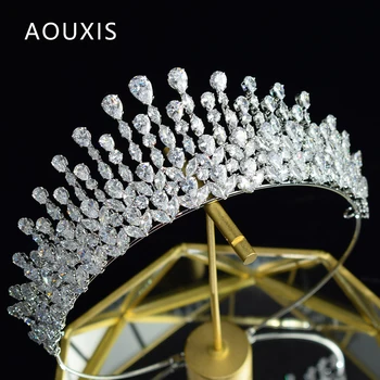 AOUXIS הכלה החדשה הכתר קריסטל כתר החתונה אביזרי שיער מלא זירקון כתרים סרט חתונה תכשיטים כתרים לנשים
