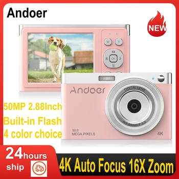 Andoer 4K, מצלמה דיגיטלית, מצלמת וידאו 50MP 2.88 מסך IPS אינץ פוקוס אוטומטי 16X זום, פלאש מובנה עם לשאת את התיק רצועת יד
