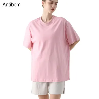 Antibom כותנה רופף צדדי החולצה כושר של נשים ללבוש מנהל ספורט פנאי שרוול קצר ליוגה