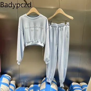 Badypczd ספורט חורף חליפות שני חלקים סטים לנשים מכתב מקסימום מוצק מזדמנים מכנסיים 2022 סתיו אופנה קוריאנית נשים תלבושות