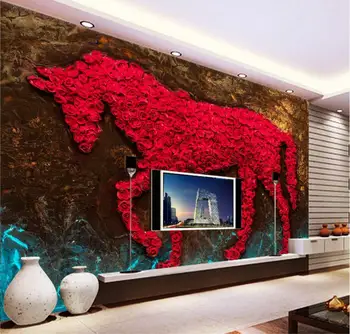 Beibehang טפט מותאם אישית הביתה קישוט אמנות מופשטת תלת מימדי ציור שמן רוז Junma רומנטי טלוויזיה 3d טפט