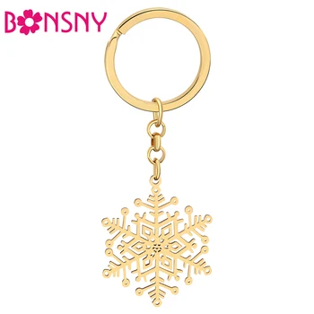Bonsny פלדה אל חלד מצופה זהב יפה פתיתי שלג מחזיקי מפתחות מחזיקי מפתחות תרמיל קסמי קישוטים Keyring עבור נשים מתנות