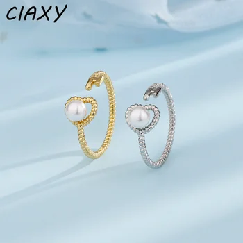 CIAXY צבע כסף אוהב את פרל טבעות לנשים החתונה מזג הלב בצורת טבעת פתוחה מסיבת תכשיטים anillos mujer