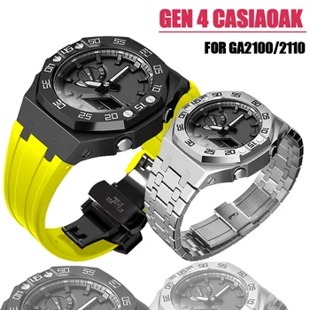 CasiOak Mod ערכת GEN4 GA2100 GAB2100 לוח מתכת על Casio שינוי 4rd דור גומי לצפות מקרה רצועת GA 2100/2110 פלדה