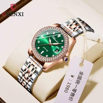 Chenxi 385 נשים חדשות של אופנה יהלום לוח זוהר עמיד למים פלדה בנד שעון