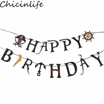 Chicinlife 1Set פיראטים יום הולדת שמח באנר מקלחת תינוק הילדים מסיבת יום הולדת גרלנד באנטינג מפלגת הפיראטים דגלים, תפאורה Suppliess