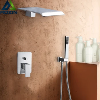 Chrome מפל מקלחת ברז סט קיר רכוב מערבל חדר אמבטיה ברז אמבטיה מקלחת להגדיר עם Handshower