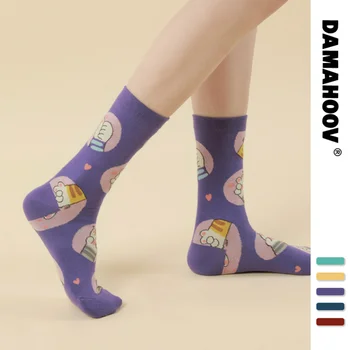 DAMAHOOV סיבוב החיה הקריקטורה המקורי חמוד ההגירה הגאות גרביים זוג חדש קוריאני גרסה גרביים יצירתי באמצע גרביים נקבה