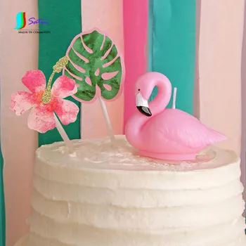 DIY מסיבת יום הולדת יצירתית קישוט עוגת Monstera עלה דקל פלמינגו יום הולדת נרות קינוח אביזר קישוט S209P